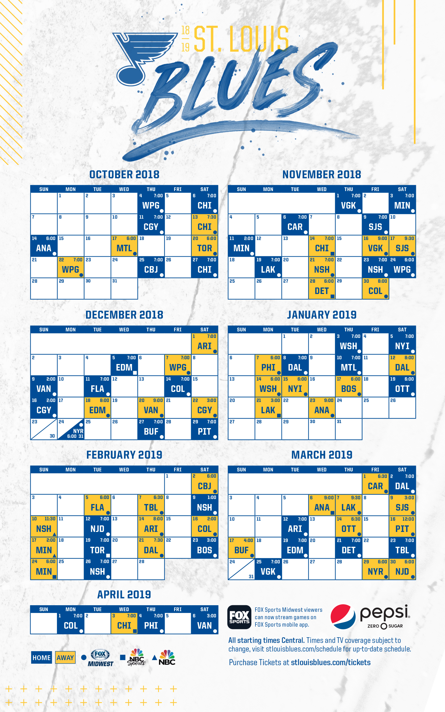 St. Louis Blues 2021-2022 Magnet Schedule SGA 10/25/21 NEW