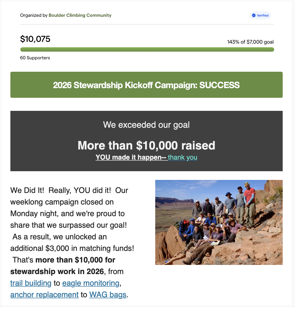 2026 Stewardship Kickoff Campaign:  success!