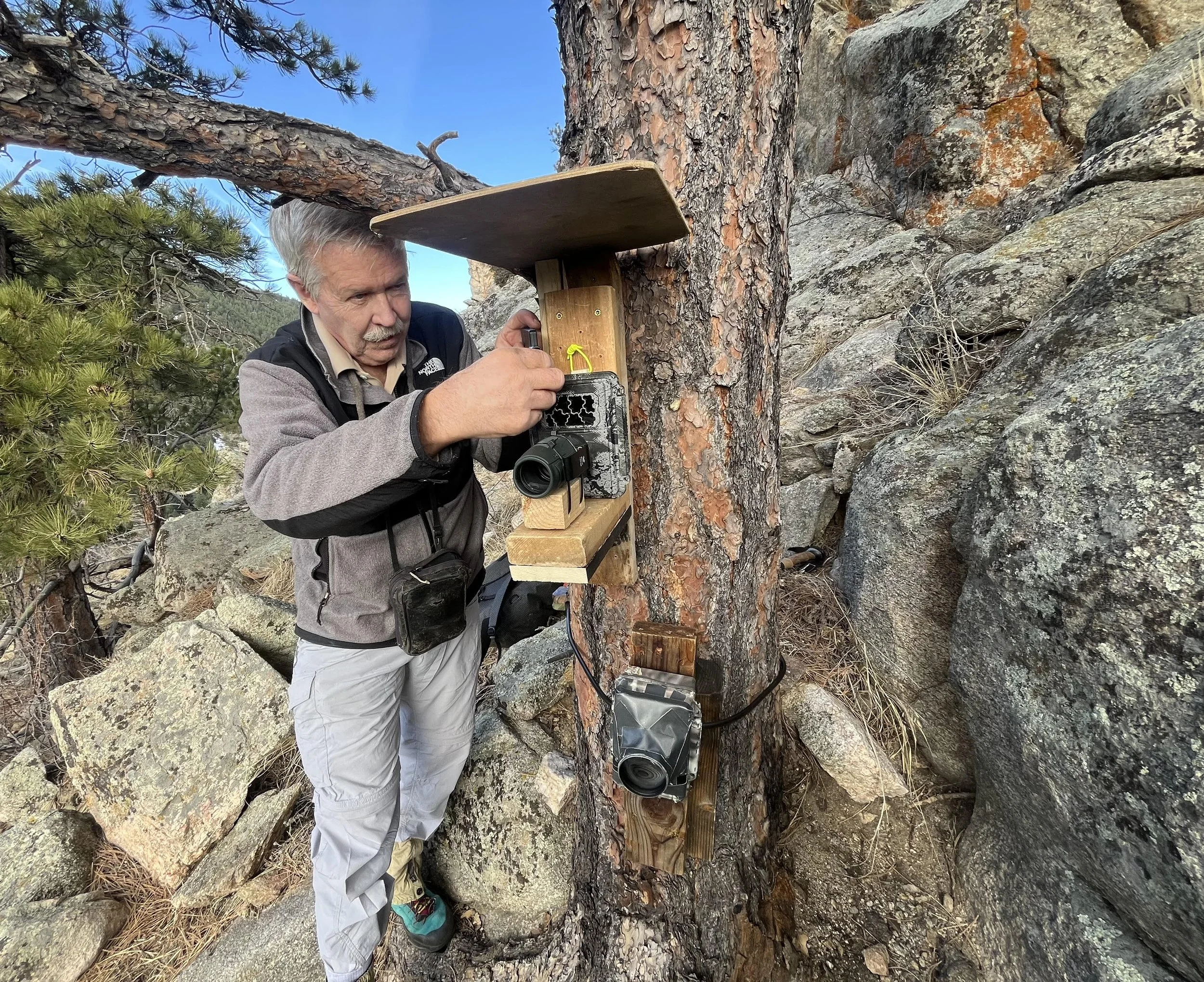 Rob Ramey adjusting a wildlife camera