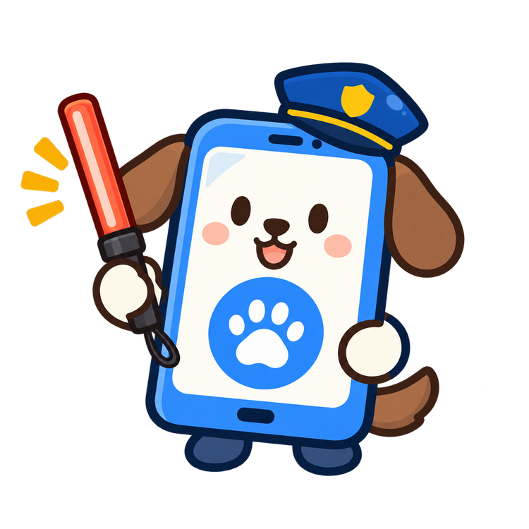 ポチポチ管制のマスコット（誘導灯を持った犬）