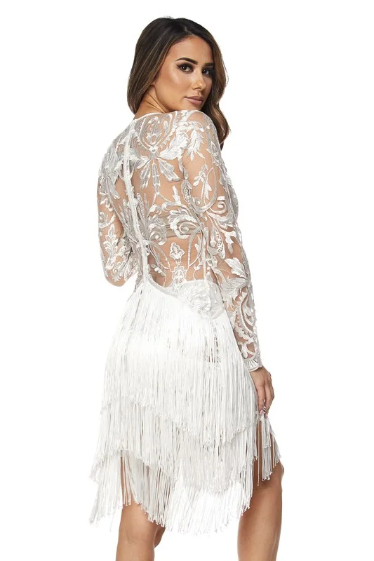 white lace fringe dress