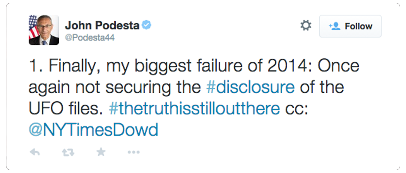 El tuit de Podesta sobre la desclasificación.