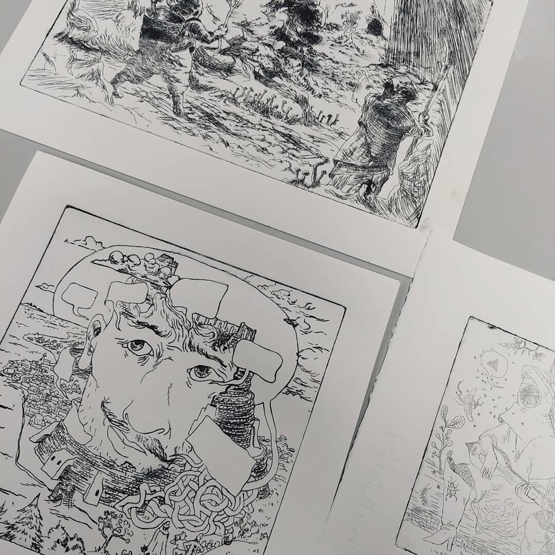The results of my DIY punk-alchemist shenanigans cooked up in my atelier with zinc plates, ferric-chloride and a whole lot of zest 🍋 in a plastic storage tray from the Karwei - finally got to test the etched plates at the presses today! 💪
.
.
.
.
#