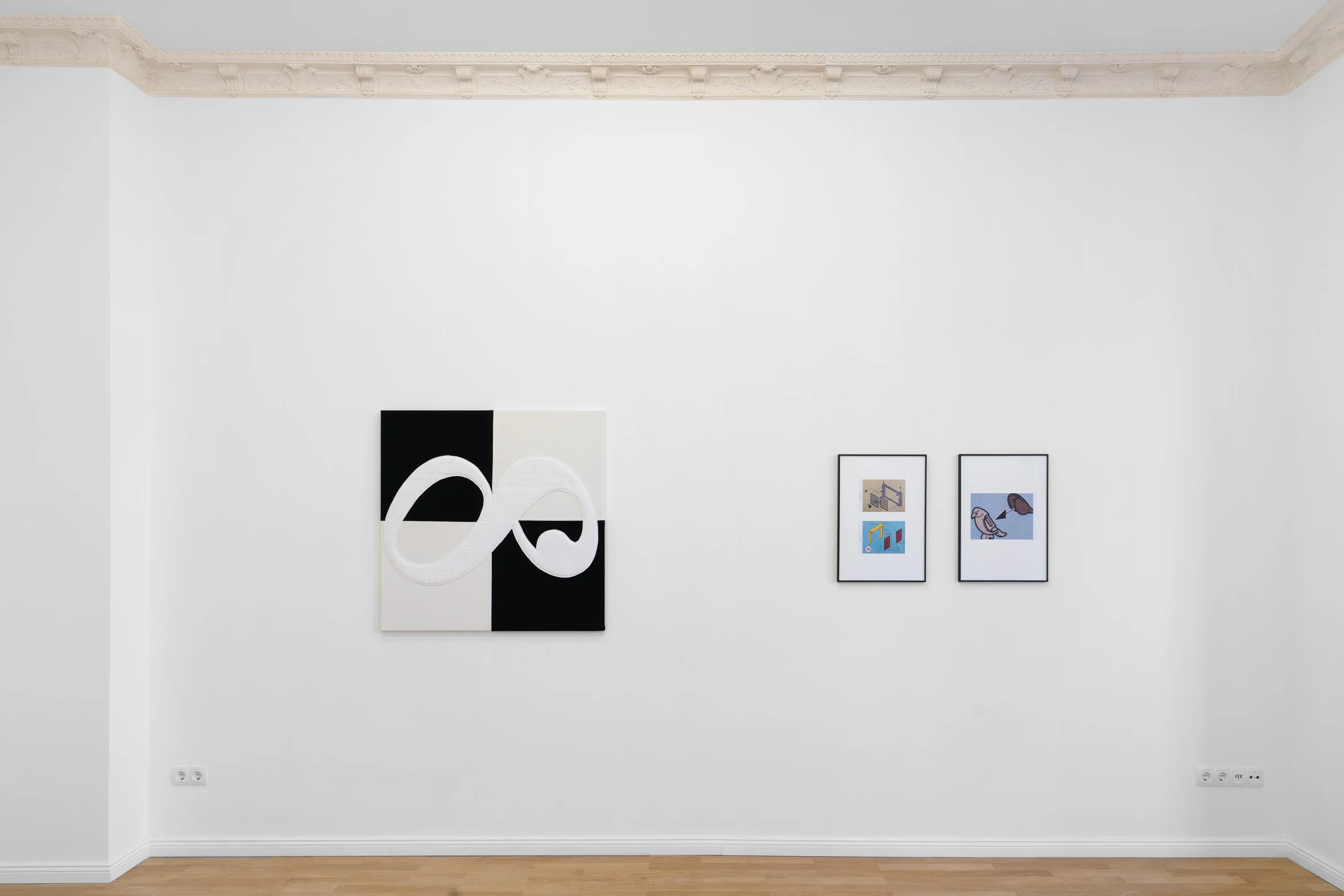 Installation view, Cecilia Left to right: Benjamin Hirte, Not yet titled , 2019; Anna-Sophie Berger, Playproblems 2 , 2018; Anna-Sophie Berger, Playproblems 4 , 2018
