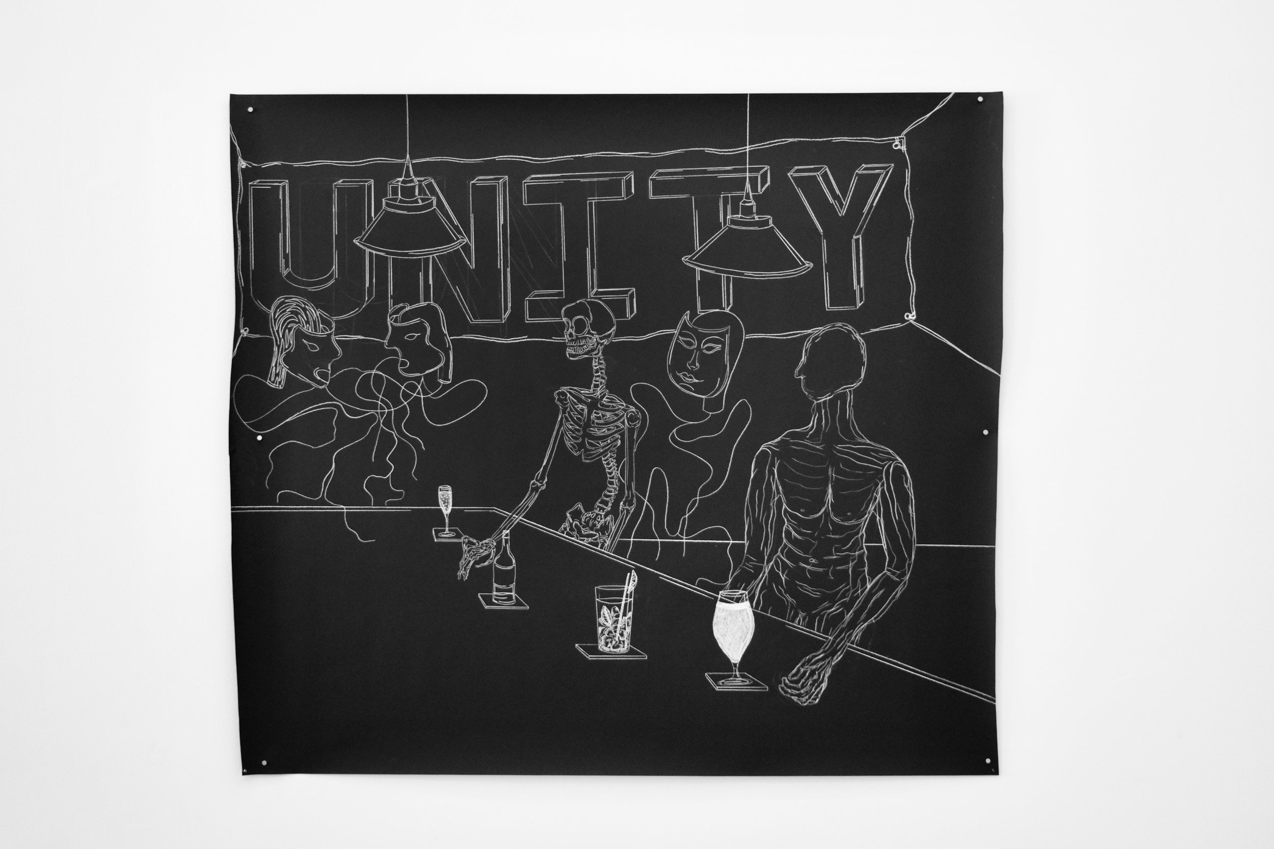 Talking Like Friends , 2019 Oil crayon on paper 150 x 169 centimeters 59 x 66.5 inches