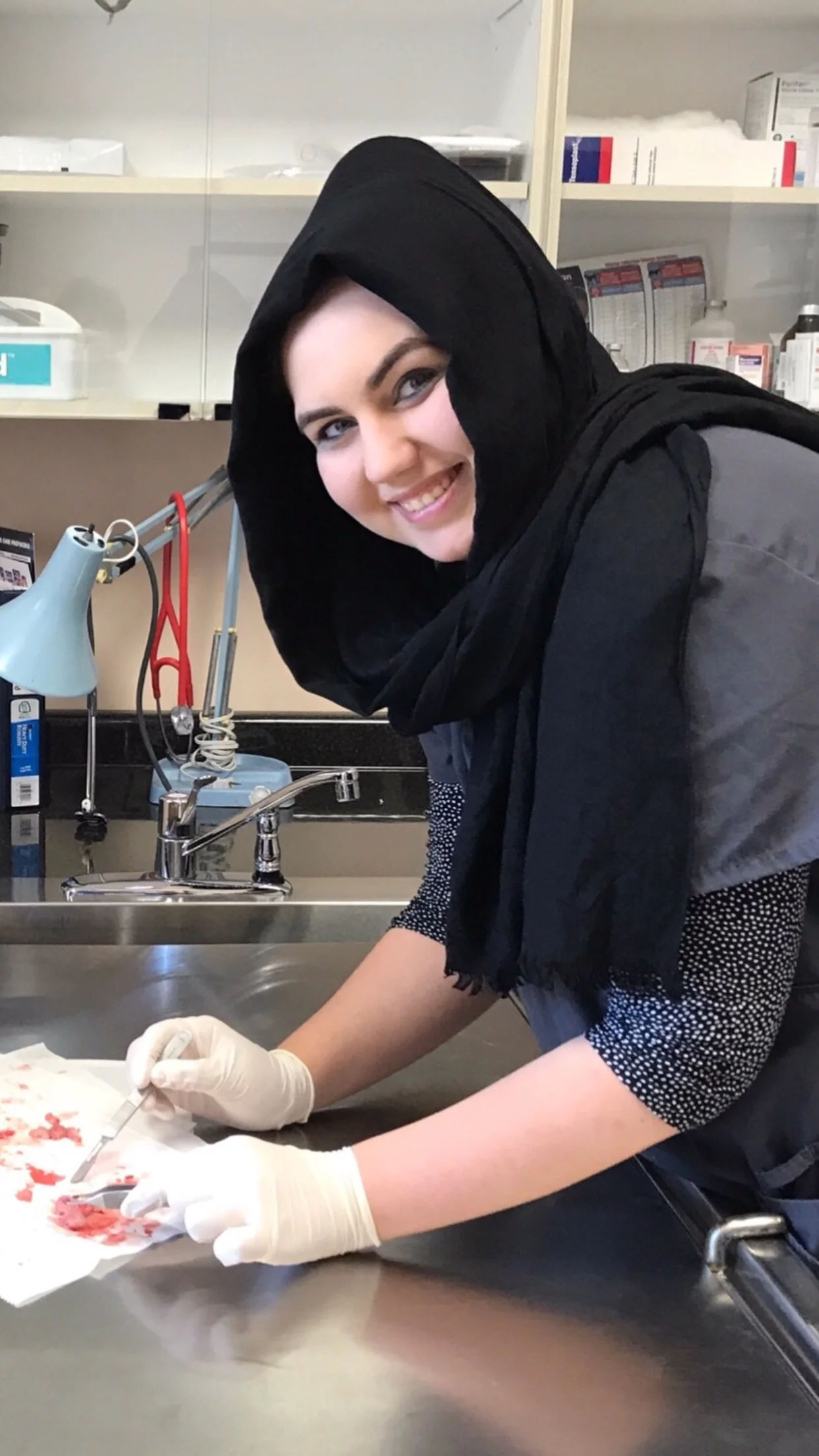 “I was volunteering at a vet clinic and had just fixed a hermaphrodite.I was told to cut up the tissue so we could see the histology and the effects of having testes attached to an ovary.”, says Melek.