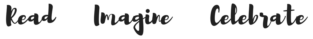 Decorative 'Read. Imagine. Celebrate.' banner representing The Story Shop children's bookstore in Monroe, Georgia and its mission to inspire reading, imagination, and celebration.
