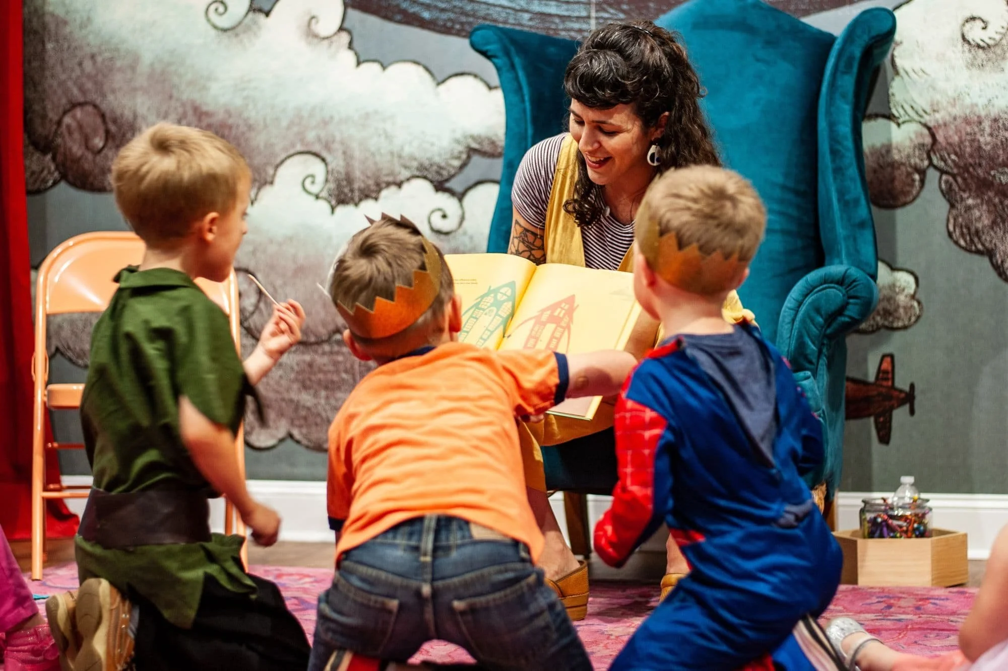 Children gathered for a story-filled field trip at The Story Shop in Monroe, Georgia.