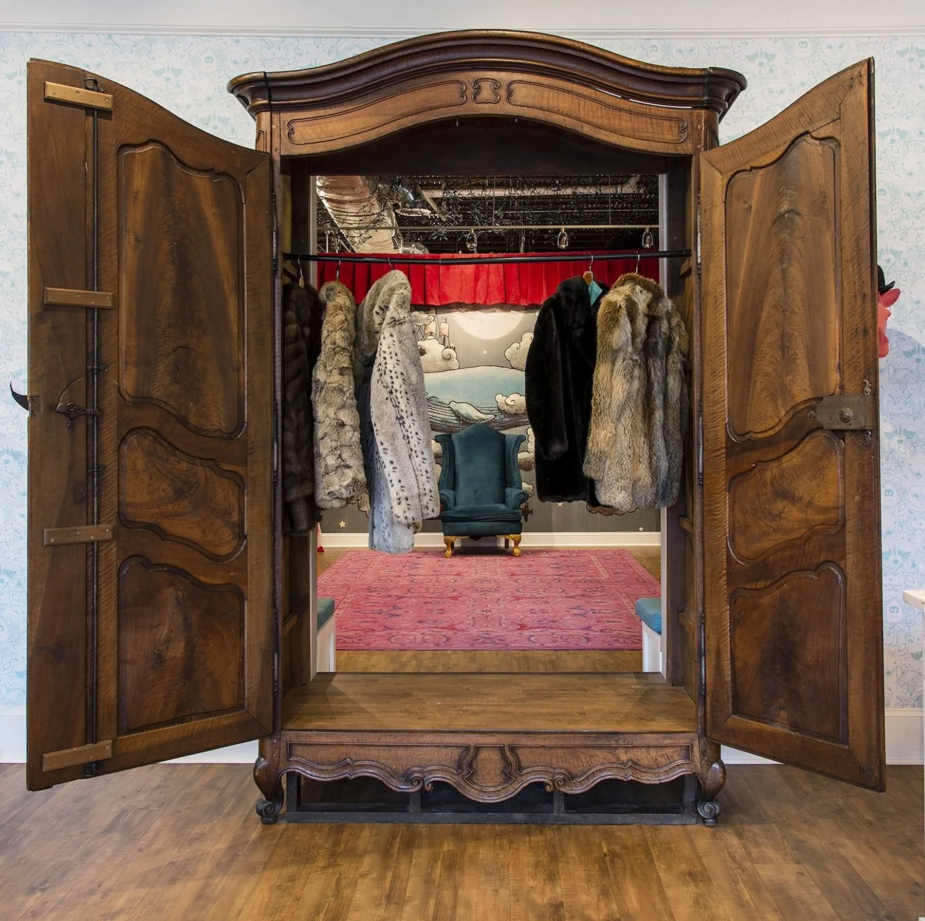 The iconic wardrobe entrance inside The Story Shop children's bookstore in Monroe, Georgia.