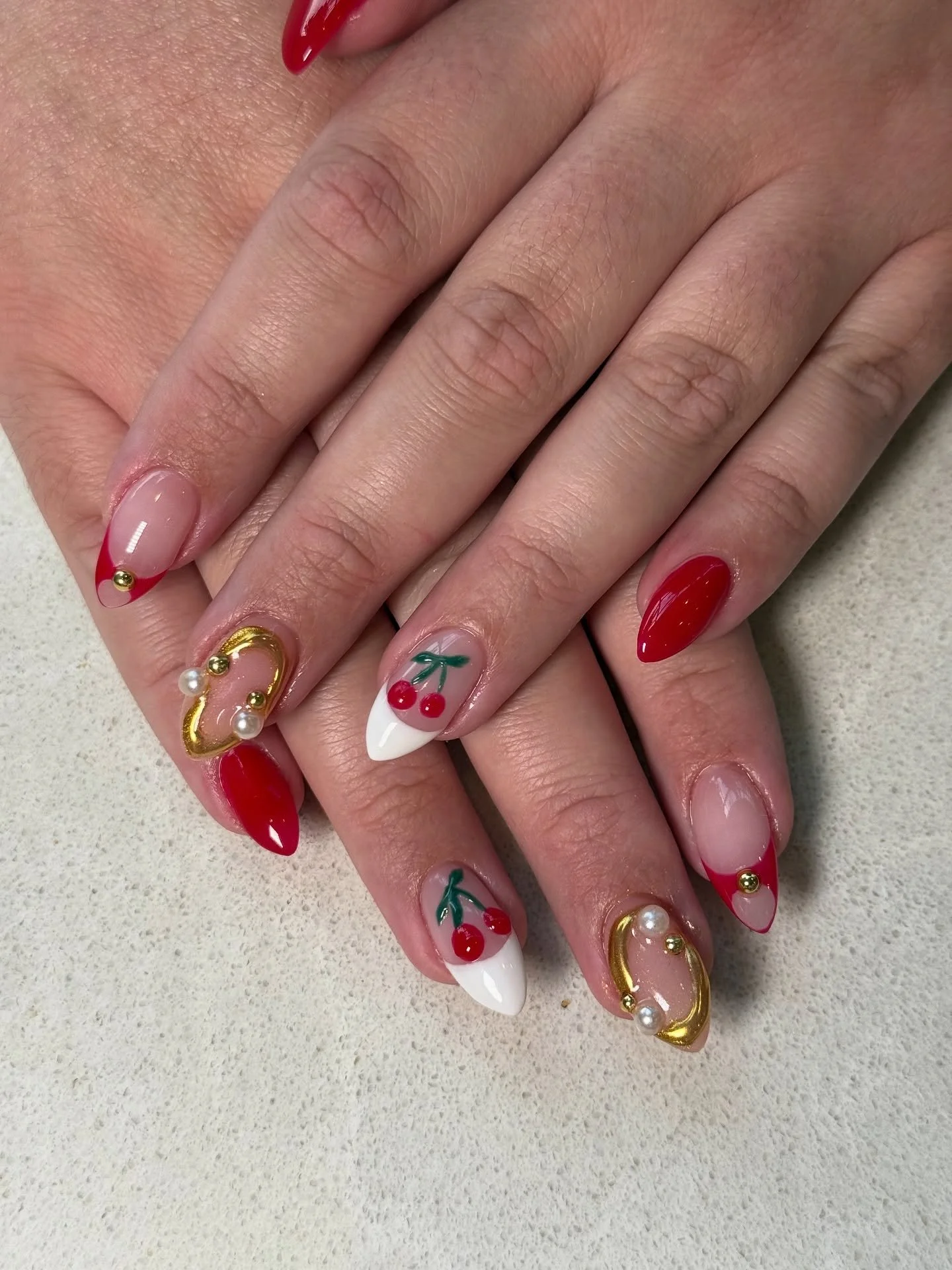 Cherry bomb 🍒
Hard gel and tier 3 nail art by Linh @linhdoesnailart 
&bull;
&bull;
&bull;
&bull;
&bull;
#verbenaparlor #dallastx #dallassalon #dallasnails #dfwnailsalon #cherrynails #nailart