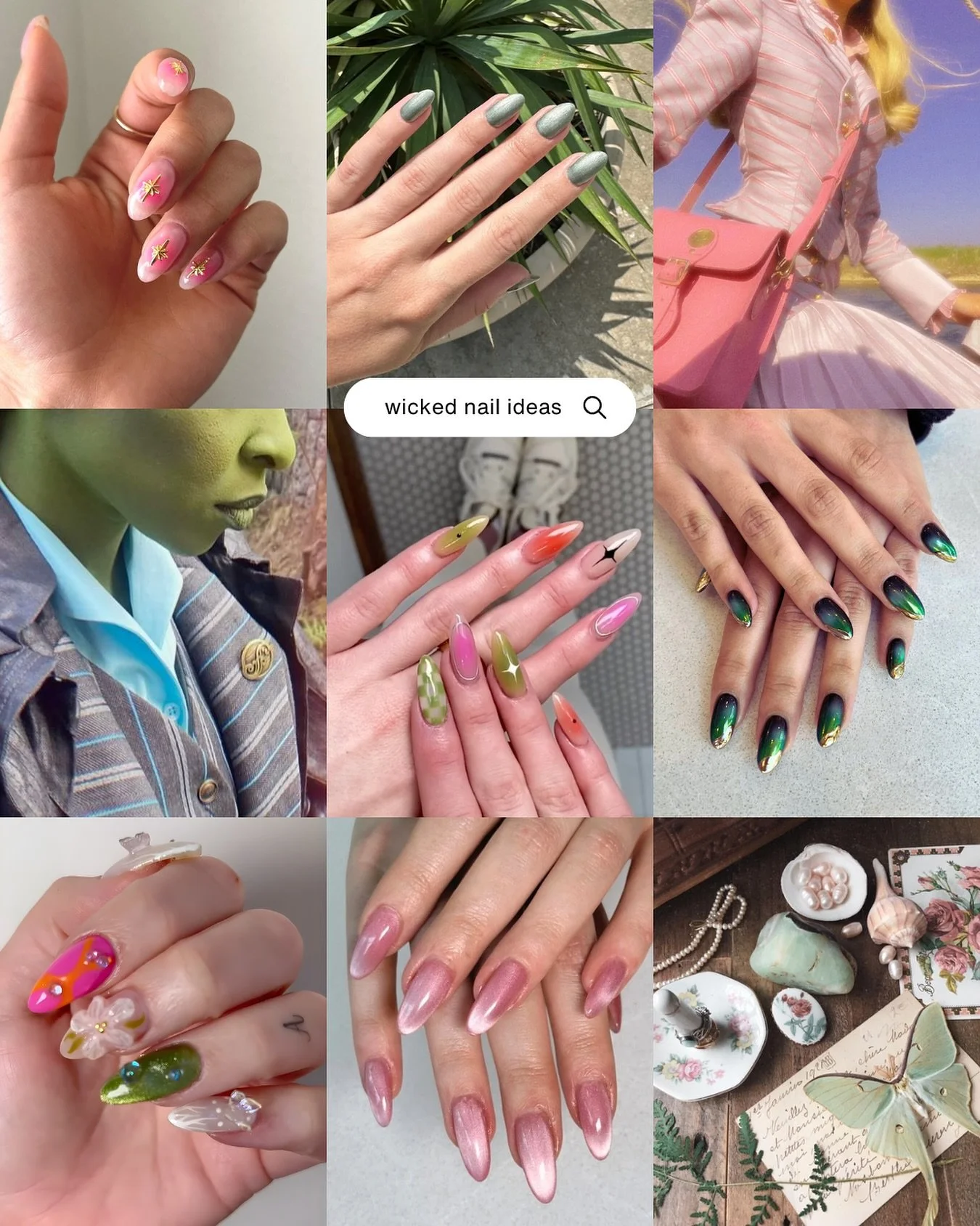 Wicked inspired nails that elevate your look ✨ for good ✨. Here are a few designs we have created in the past. If you want a set inspired by Wicked or simply love these colors, this is your sign to book your next visit at Verbena! 
&bull;
&bull;
&bul