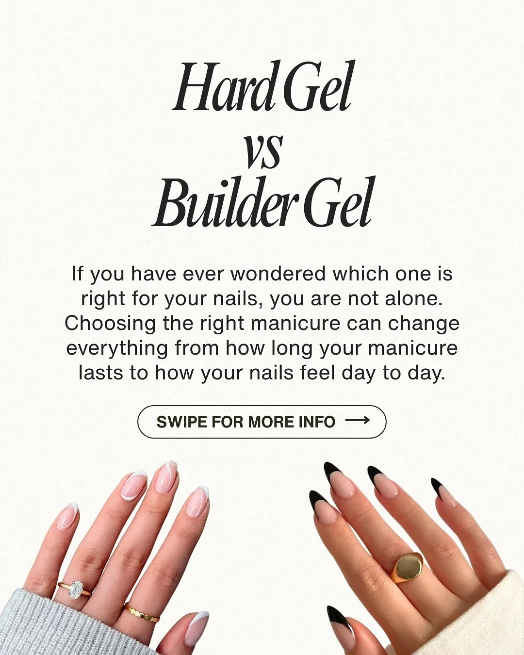 Picking between hard gel and builder gel can feel confusing. Both are great options. They just support your nails in different ways.

Hard gel gives strong structure and long lasting wear.
Builder gel gives light strength and a natural, flexible feel