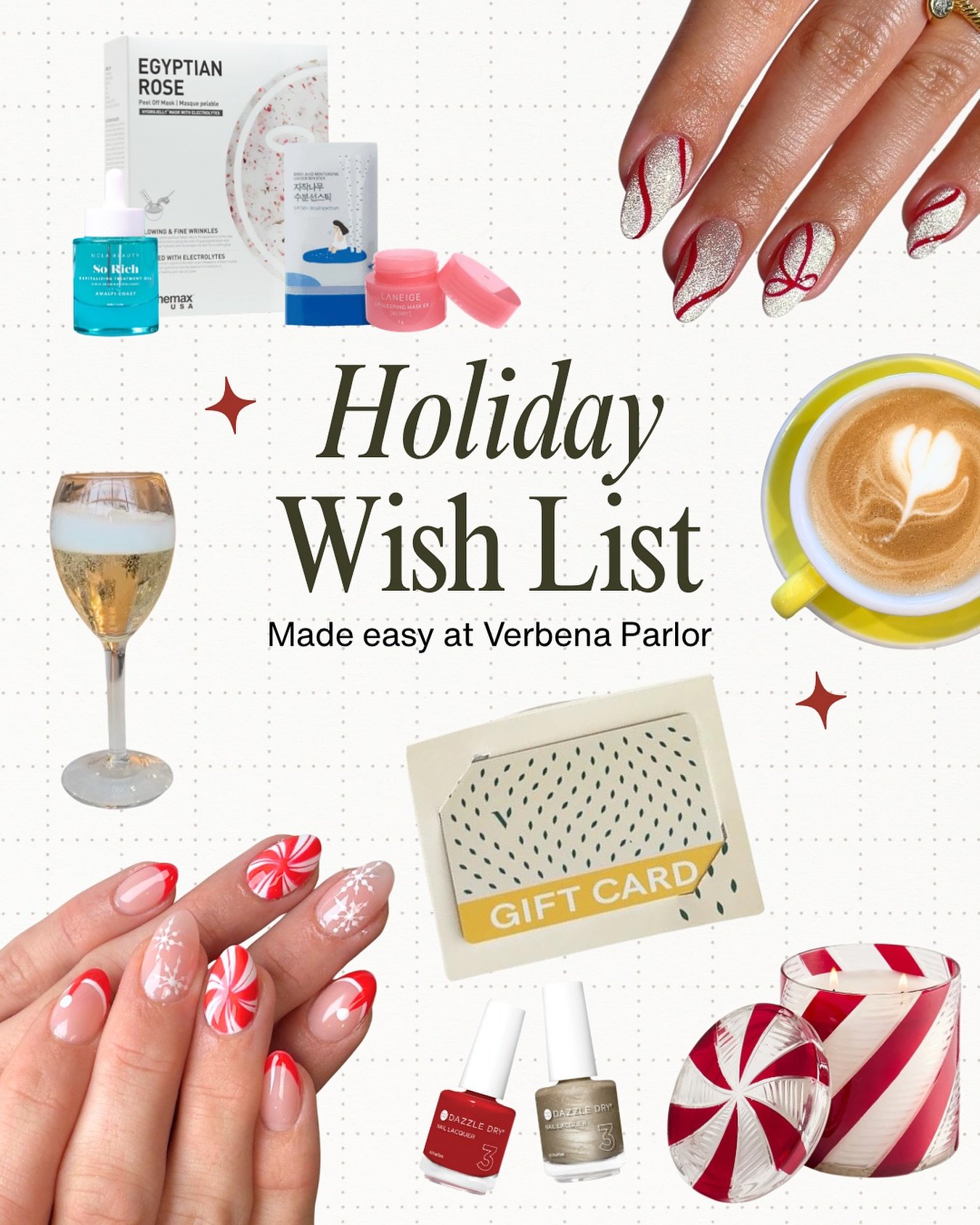 Your holiday wishlist just got easier. From festive nails to glow boosting skincare to cozy lattes and gift cards, everything you love lives in one place. Treat yourself or gift someone you adore.

📍 Uptown Dallas
💻 VerbenaParlor.com
📱 (214) 433 7