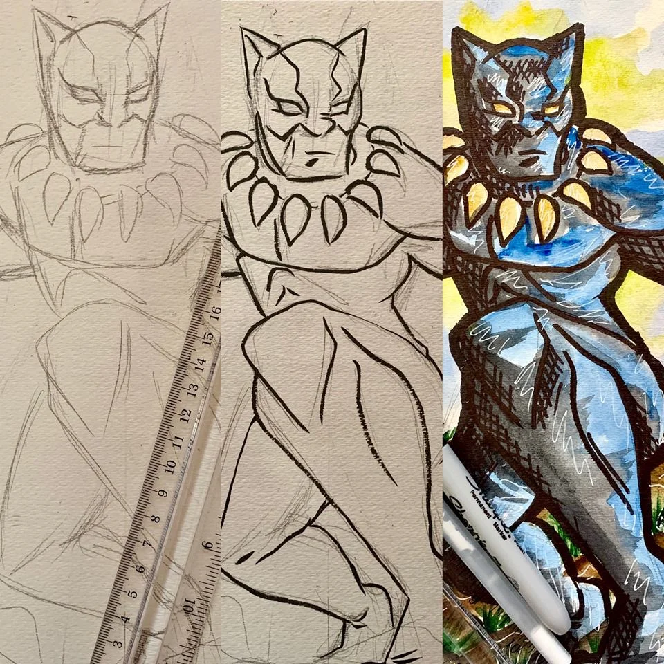 *****************THIS CLASS IS FOR T'Challa/Black Panther on SATURDAY THE 23rd. Seating is limited to 10 students for this class. Please pre-pay to secure your spot(s)! Fee: $16 Included in fee: Professional instruction on drawing techniques and watercolor painting. All the supplies you need to create your own watercolor painting of Black Panther. Date: Saturday February the 23rd Time: 2pm to 4pm