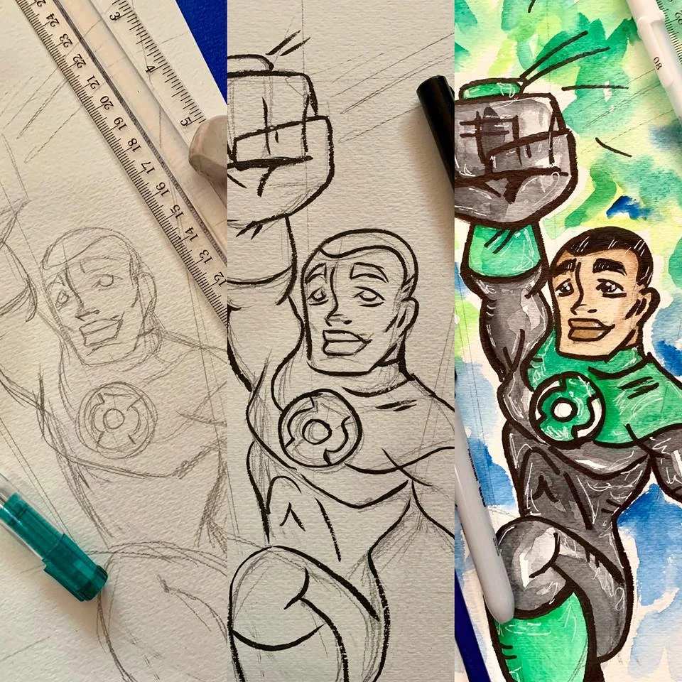 ************THIS CLASS IS FOR JOHN STEWARD/GREEN LANTERN on SUNDAY THE 24TH. Seating is limited to 10 students for this class. Please pre-pay to secure your spot(s)! Fee: $16 Included in fee: Professional instruction on drawing techniques and watercolor painting. All the supplies you need to create your own watercolor painting of GREEN LANTERN. Date: Sunday February the 24th Time: 2pm to 4pm