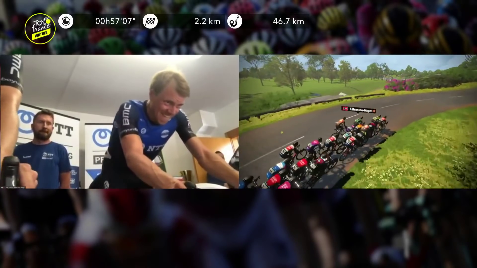 Screenshot of Virtual Tour de France - Stage 3 broadcasted over the Internet (July, 2020)
