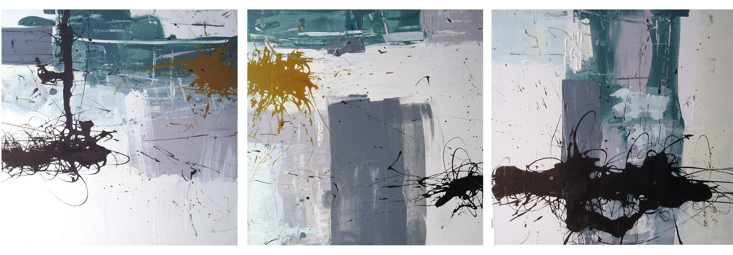 Three Rooms (triptych) , 50 x 150 cm, Chinese ink and acrylic on canvas, 2003, Private Collection