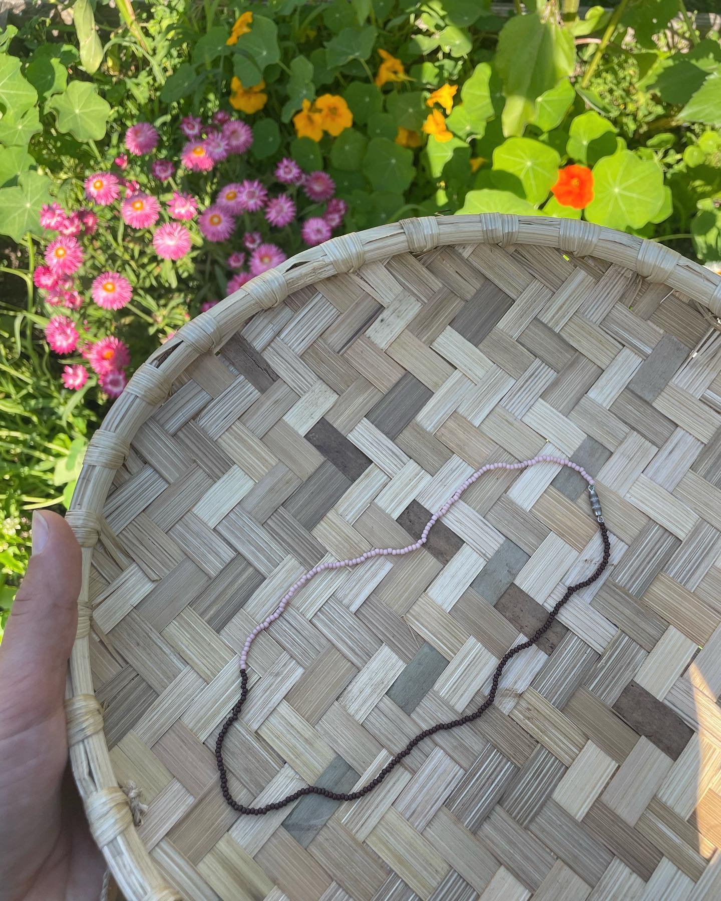 New crescent necklace in fig &amp; rose! Available ready to ship!

Recently, a friend was looking through my beads and she instantly gravitated to this hard-to-define shade of brown that I forgot I even had. Seeing it through her eyes made me see it 