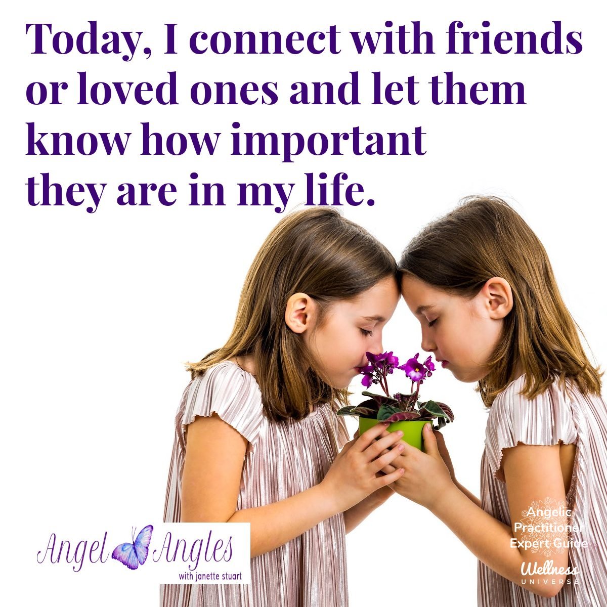 Hello and welcome to your Angel Affirmation for Tues. Apr. 23, 2024. 

Today, I connect with friends or loved ones and let them know how important they are in my life. Yes, amen and so it is. 

Blessings of love, joy, and peace.
Love,
Janette 
.
.
#W