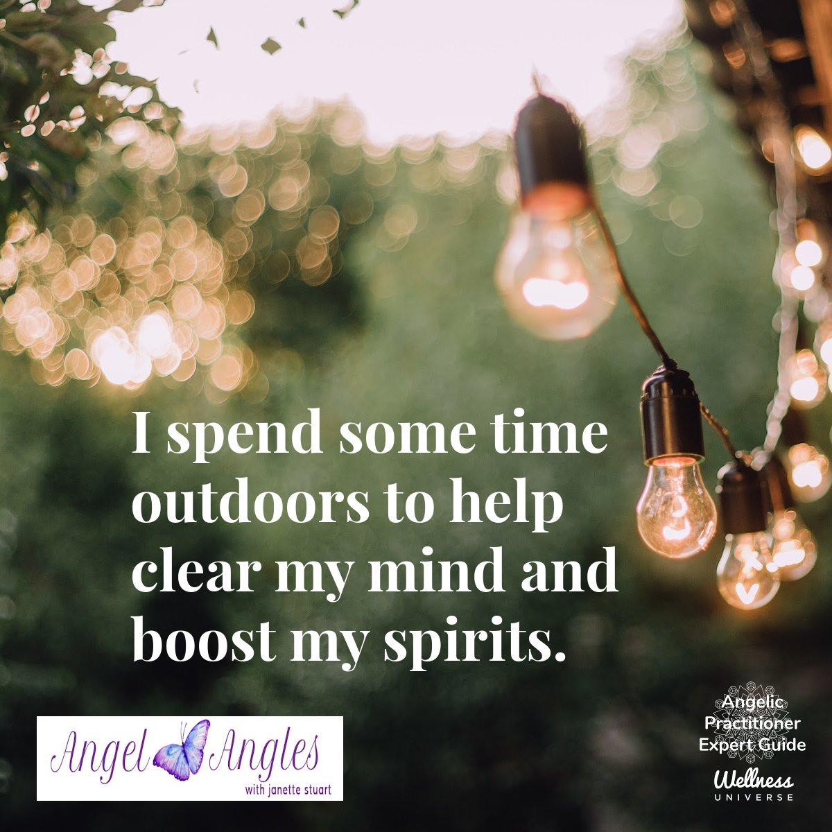 Hello and welcome to your Angel Affirmation for Thurs. Apr. 25, 2024. 

I spend some time outdoors to help clear my mind and boost my spirits. 
Yes, amen and so it is. 

Blessings of love, joy, and peace.
Love,
Janette 
.
.
#WUVIP #WUWorldChanger #An