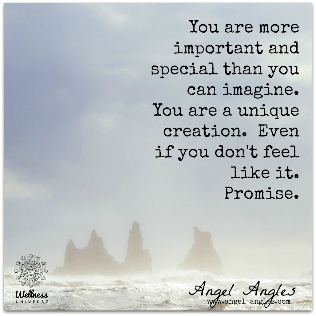 A beautiful reminder for you today, dear heart. You are more important and special than you can imagine. You are a unique and wonderful creation, even if you don't feel like it! Promise. 

Blessings of love, joy, and peace.
Love,
Janette 
.
.
#WUVIP 