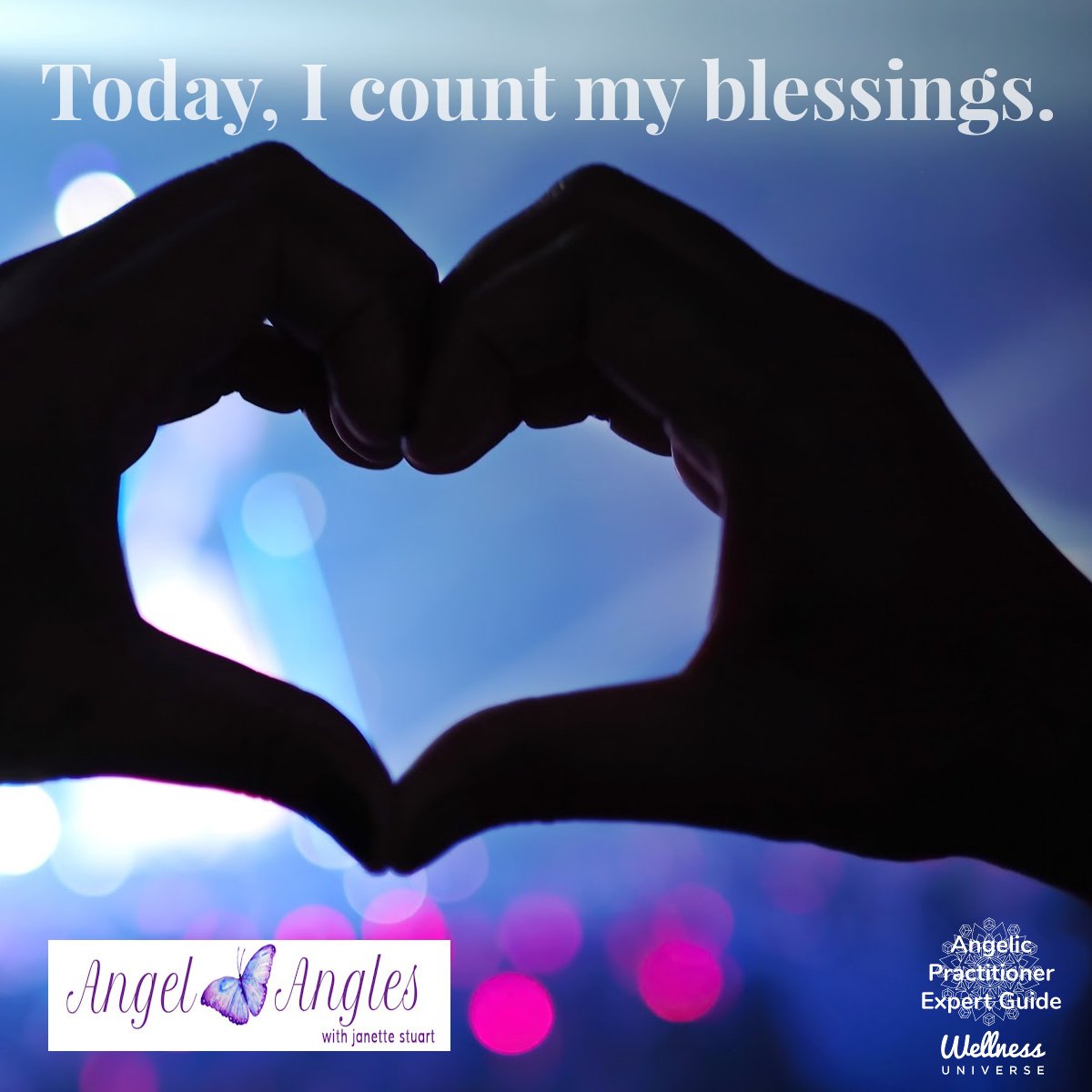 Hello and welcome to your Angel Affirmation for Thurs. May 30, 2024. 

Today, I count my blessings. Yes! Amen, and so it is. 

Blessings of love, joy, and peace.
Love,
Janette 
.
.
#WUVIP #WUWorldChanger #CountYourBlessings #AngelAffirmations