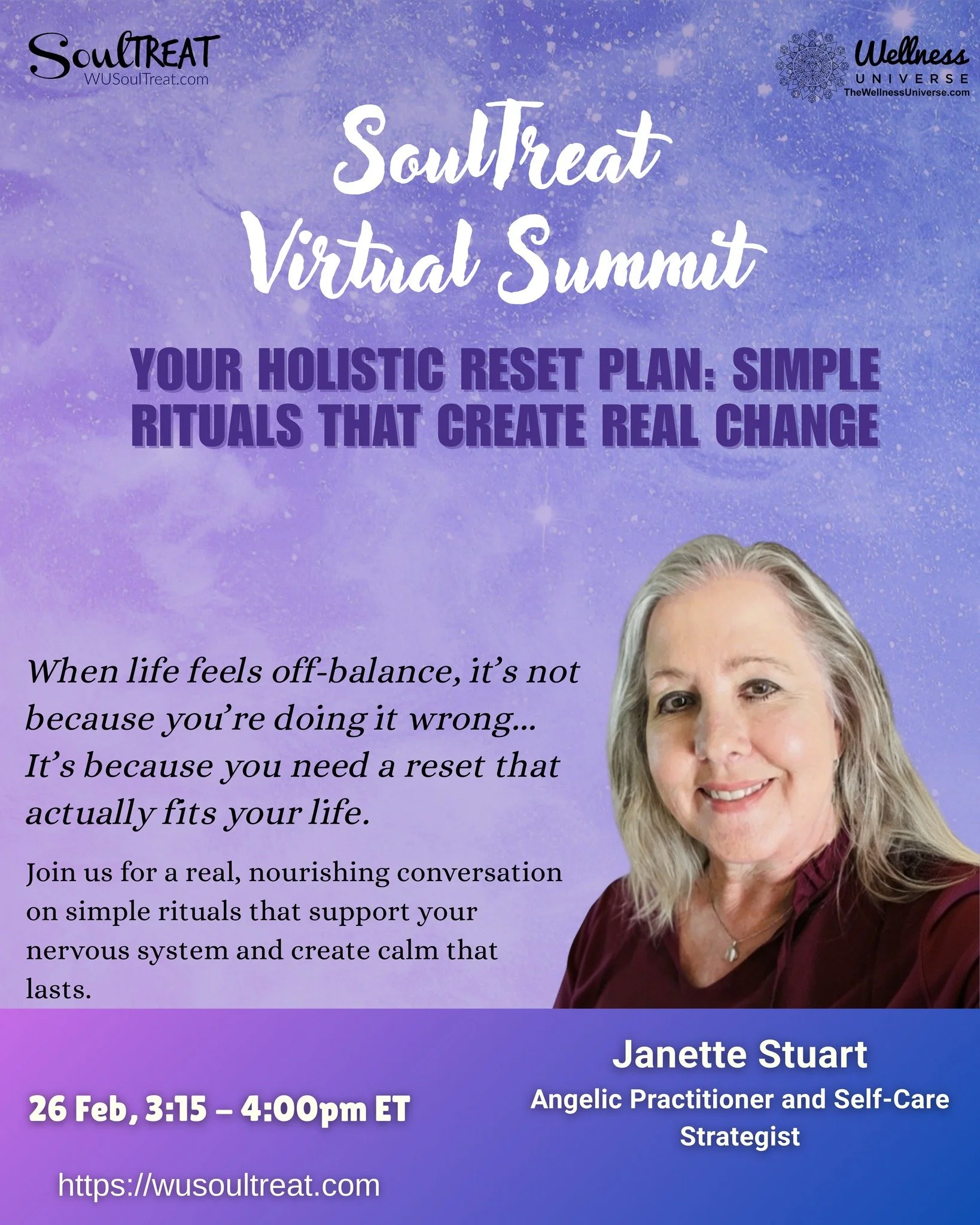 Living My Magical Life (Part 2)
I&rsquo;m honored to be a panelist at the SoulTreat Virtual Summit on February 26 | 2:30&ndash;4:00 pm ET 

This heart-centered virtual experience is all about releasing what&rsquo;s been heavy, gently resetting your n