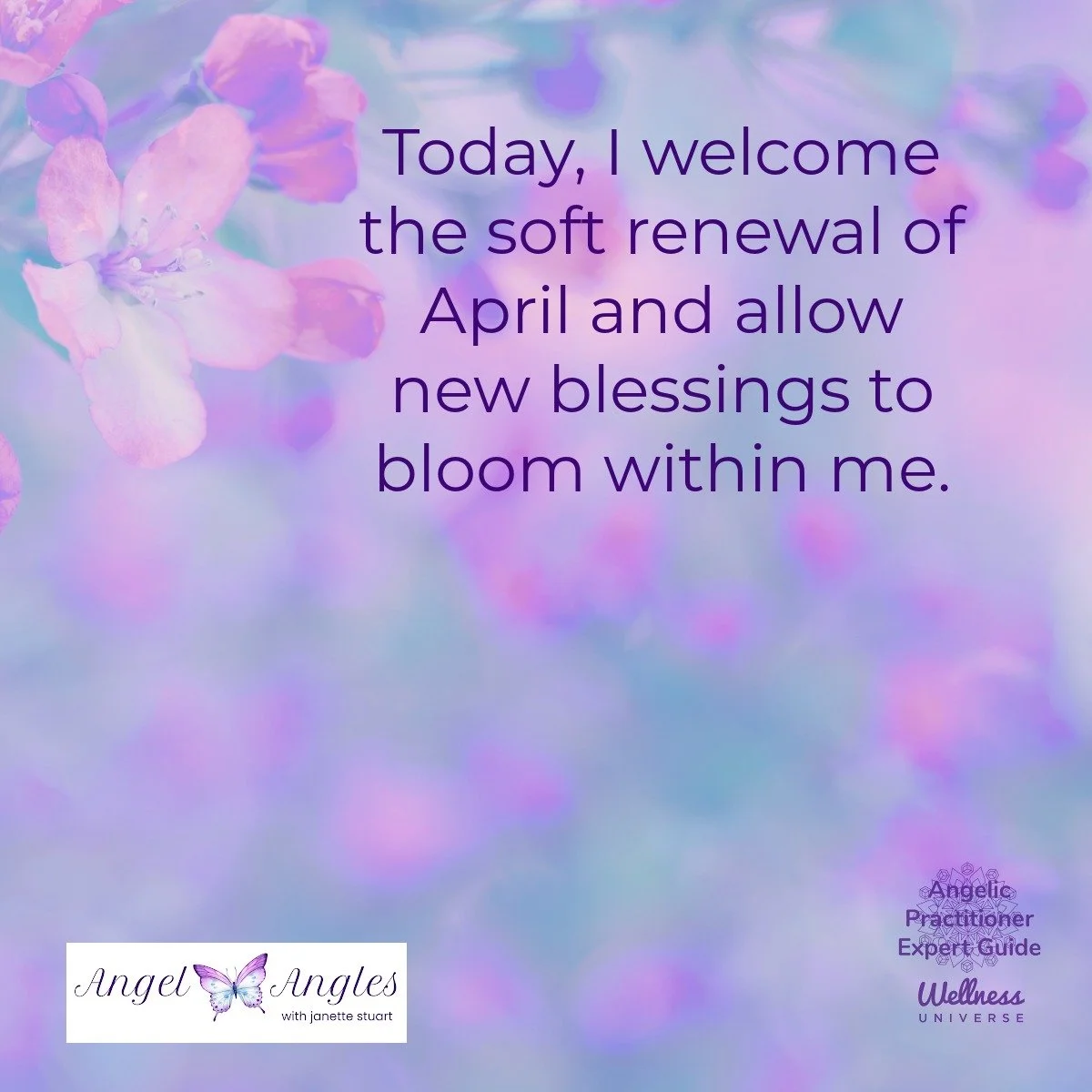 Hello and welcome to your Angel Affirmation for Wed. April 1, 2026. 

Today, I welcome the soft renewal of April and allow new blessings to bloom within me. 

Happy April, one and all. 

Blessings of love, joy, and peace.
Love,
Janette 
.
.
#WUVIP #W