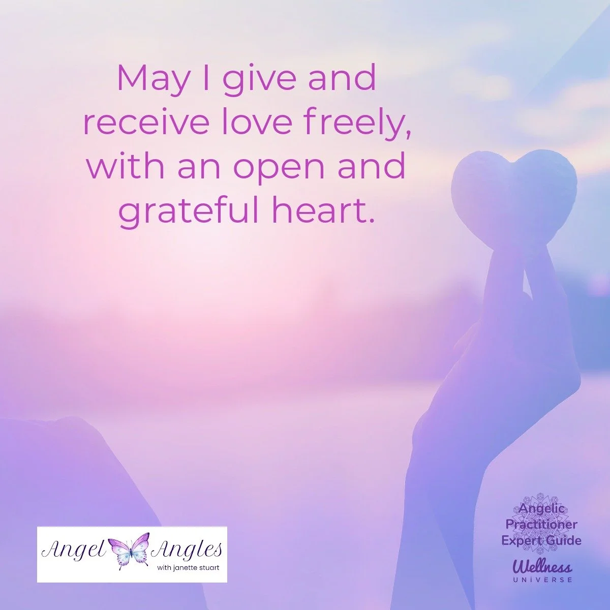 Hello and welcome to your Angel Affirmation for Friday, May 22, 2026. 

May I give and receive love freely, with an open and grateful heart. 

Yes, amen, and so it is. 

Blessings of love, joy, and peace. 
Love,
Janette 
.
.
#WUVIP #WUWorldChanger #A