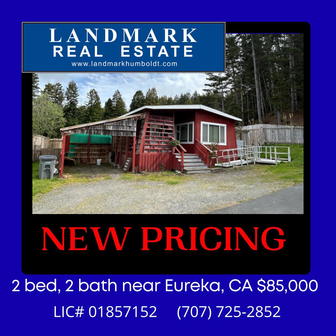 New Pricing! 2 bed, 2 bath, MFG home in a park near Eureka, CA. $85,000! Call Broker Owner Jeremy Stanfield at Landmark (707) 725-2852 for more info.

LIC# 01339550

#forsale #homeownership #realtor #realestate #eurekaca #humboldt #northerncalifornia