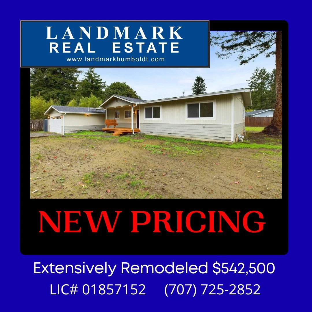 New Pricing! Extensively Remodeled! Covered front porch, vaulted ceiling, hardwood flooring, dining area, living &amp; family rooms, 3 bed, 2 bath, approx. 1600 sq. ft., laundry area, 2 car garage, approx. 3/5 acre lot, located in Carlotta. MLS# 2698