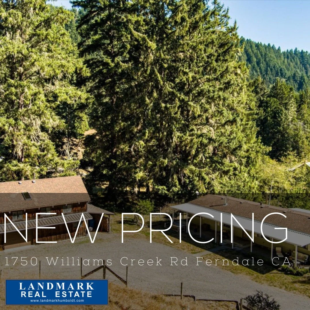 New Pricing! Acreage Near Ferndale, CA. Covered front porch, woodstove, dining area, 3 bed, 2 bath, approx. 1400 sq. ft., MFG home, laundry room, covered deck, detached 2 story shop, 3 stall barn, tack room and hayloft, pasture and timber, approx. 4 