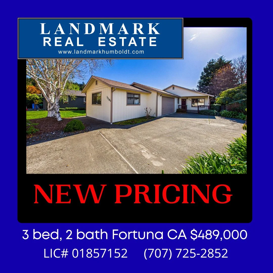 New Pricing! Well Maintained Home - Newer roof, covered front porch, vaulted ceiling, dining area, 3 bed, 2 bath, approx. 1700 sq. ft., laundry room, 2 car garage, bonus room off garage, mature landscaping, oversized lot, located in Fortuna. MLS 2710