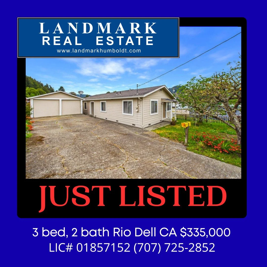 Near Downtown. Dining area, 3 bed, 2 bath, approx. 1200 sq. ft., laundry room, detached 2 car garage, fruit trees, garden area, oversized lot, located in Rio Dell. MLS 271925 $335,000 Call Broker Associate Jeremy Stanfield at Landmark (707) 725-2852 