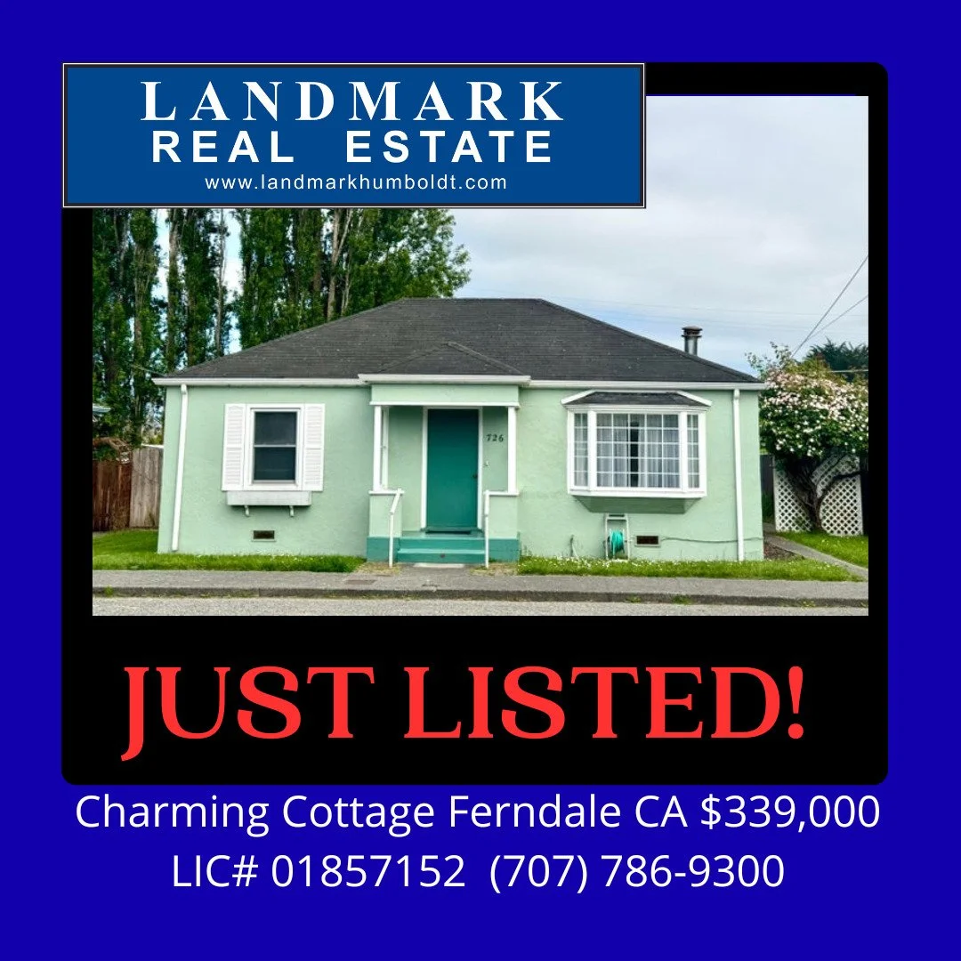 Charming Cottage. Dining area, 2 bed, 1 bath, approx. 800 sq. ft., laundry room, covered back porch, patio area, street to street lot, near Main St, located in Ferndale. MLS 272278 $339,000 Call Broker Associate Jessica Stretch at Landmark (707) 786-
