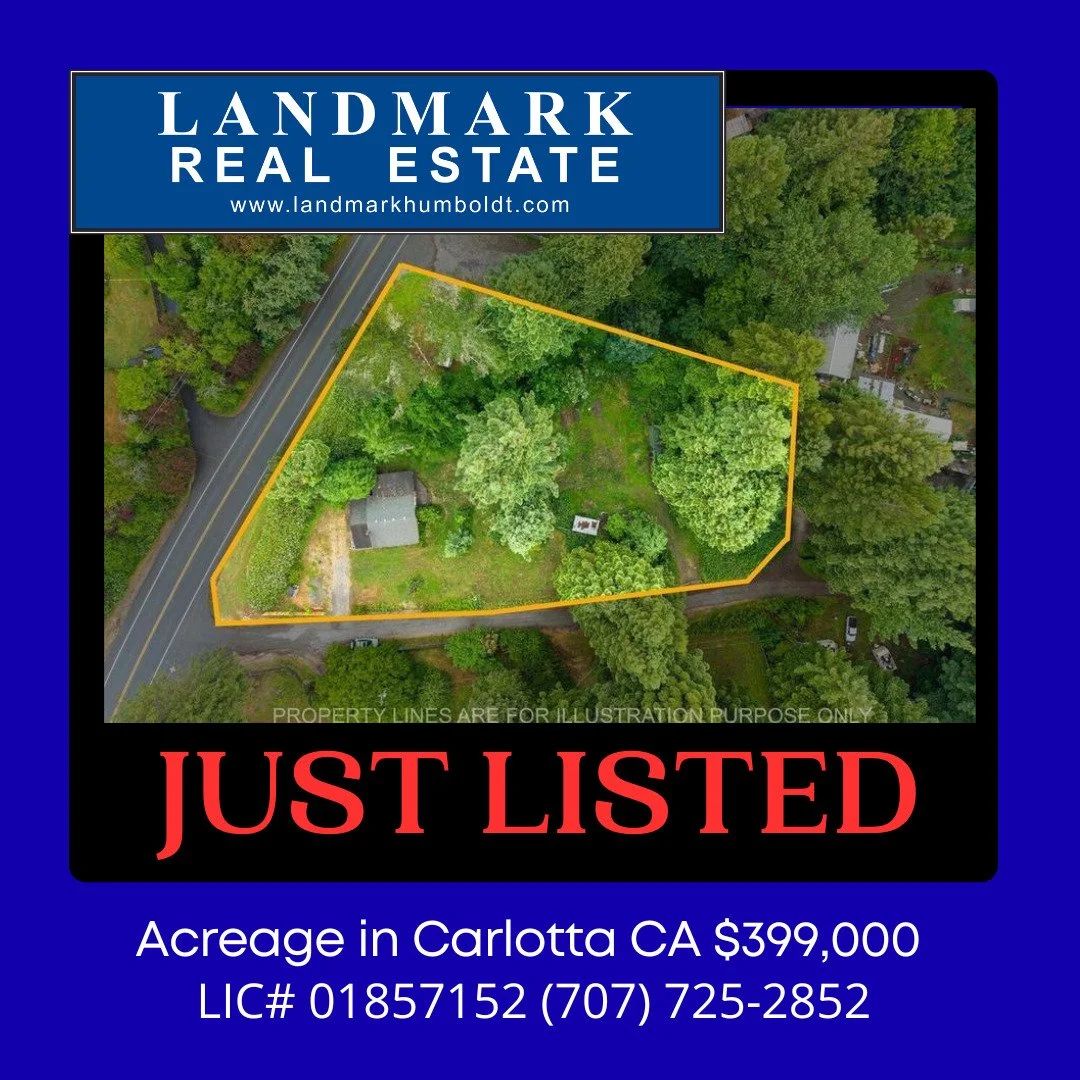 Just Listed! Acreage in Carlotta, CA 95528. Redwood trees, pellet stove, 2 bed, 1 bath, approx. 1100 sq. ft., laundry room, covered deck, storage container, outbuildings, garden area, approx. 1 2/5 acres. MLS 272544 $399,000 Call Broker Associate Lar