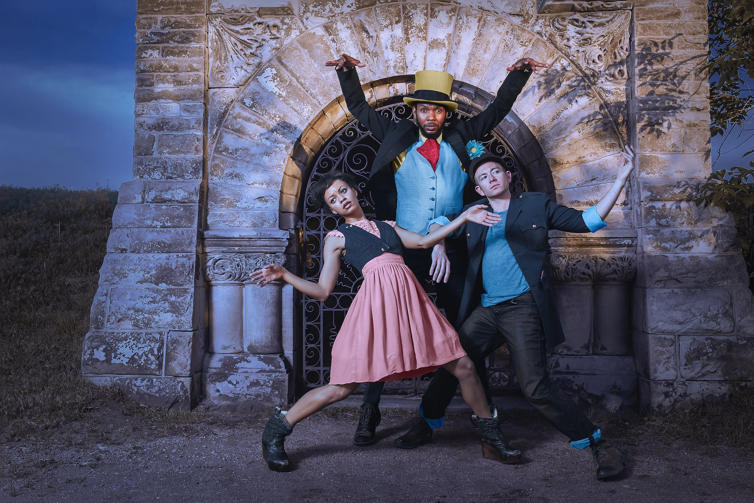 Wonderbound in Garrett Ammon’s Wicked Bayou with The Widow’s Bane. Pictured: Damien Patterson, Nayomi Van Brunt and Evan Flood. Photo by Amanda Tipton . 2018.