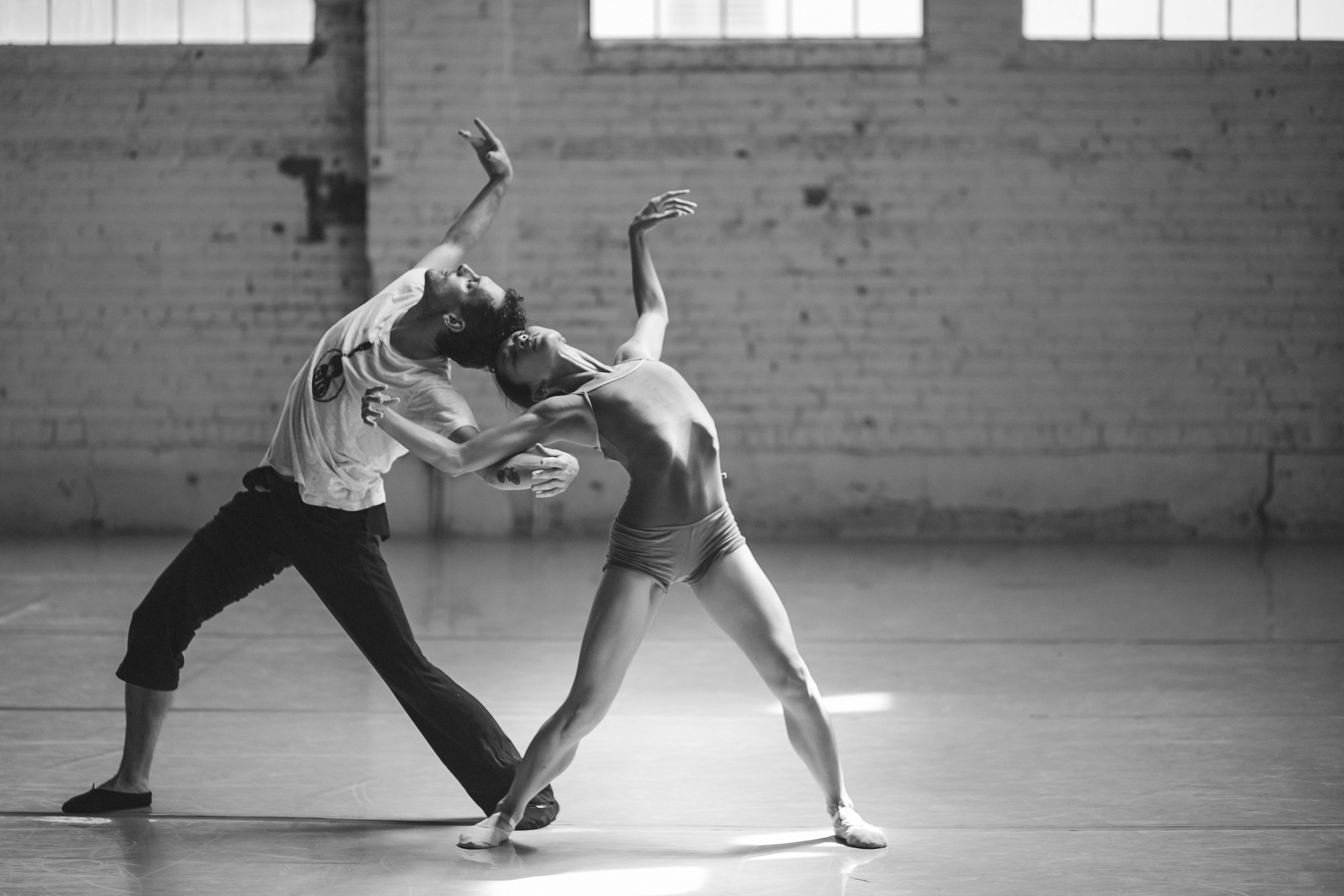 Wonderbound's Marian Faustino and Dylan G Bowley rehearsing Garrett Ammon's Hidden Constellation with Hal Aqua and The Lost Tribe. Photo by Amanda Tipton . 2015.
