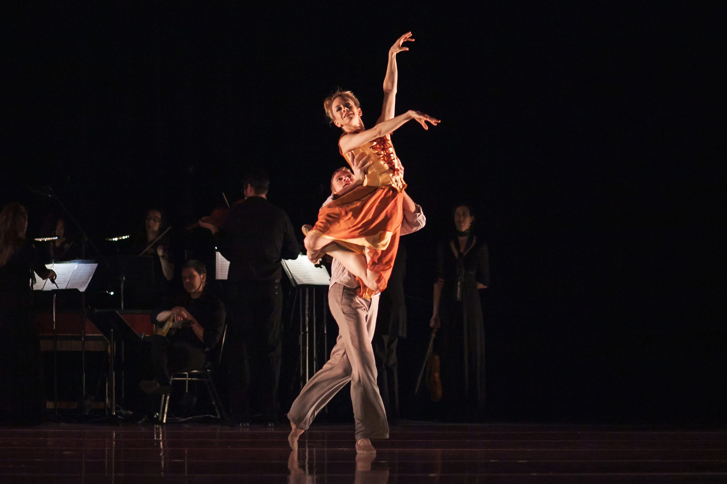 Wonderbound's Sarah Tallman and Evan Flood in Garrett Ammon's For Pity's Sake My Love with Baroque Chamber Orchestra of Colorado. Photo by Amanda Tipton . 2017.