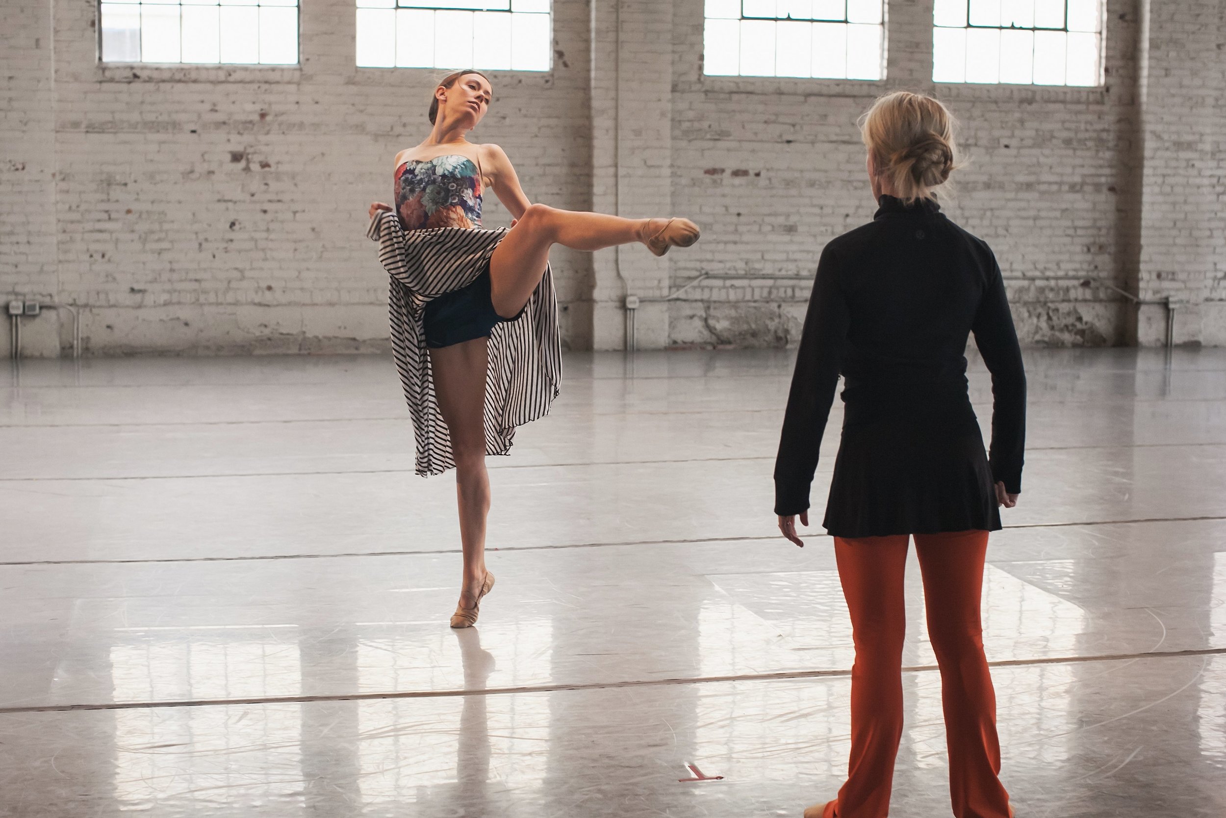 Wonderbound's Amy Giammarrusco and Sarah Tallman rehearsing for Sarah Tallman's, "I Didn't Hear You, I Was Away with the Fairies." Photo by Amanda Tipton. 2018