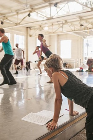 Sarah Tallman working with dancers at Wonderbound's Junction Box Studio. Photo by Amanda Tipton . 2017.