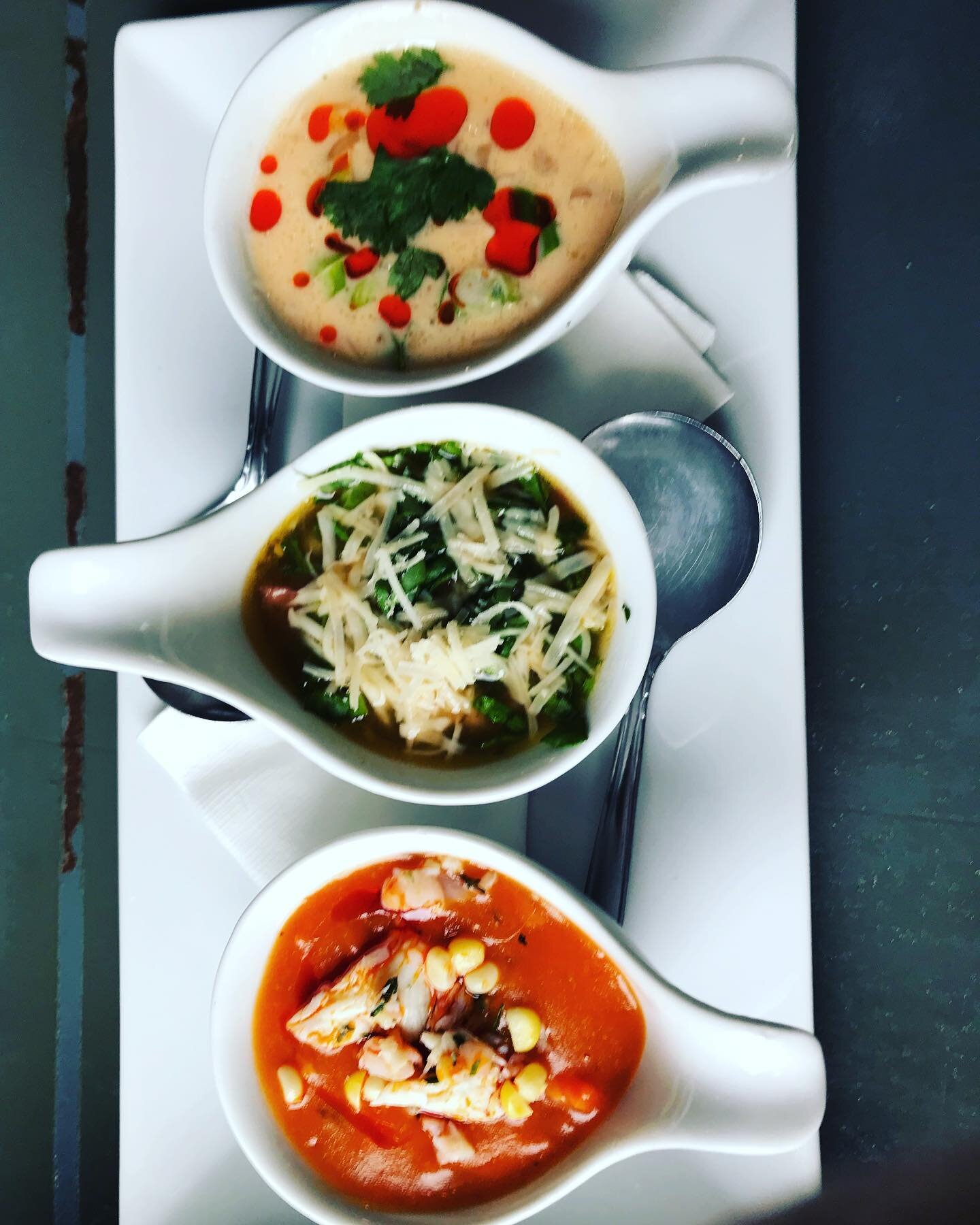 Trio of sizzling hot summer-y soups: West Indies seafood. Thai chicken. Lowcountry butter bean🔥🔥🔥