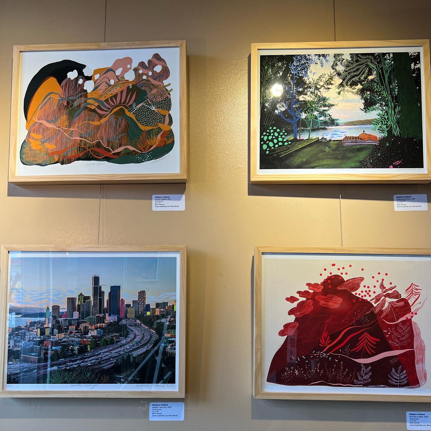 First show of 2023 is up! My work is on view at @arosacafe until mid May, there are 10 prints up for now- go in and check out the pieces and have some of the best coffee and Li&egrave;ge waffles in Seattle✨ We&rsquo;ll be having a little opening shin