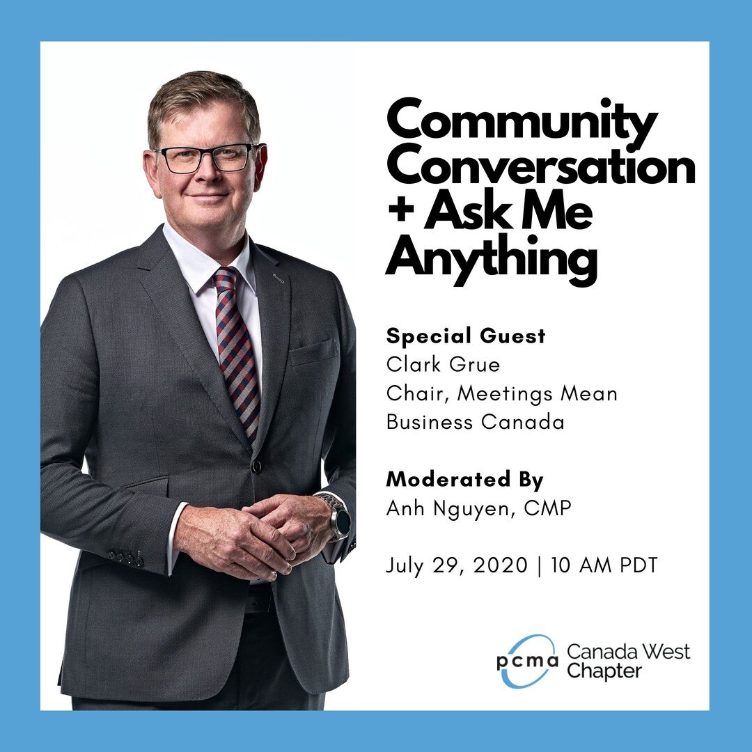 Next week, @atnguyen1123 will be hosting the @pcmacw Community Conversation with @clark.in.calgary. 

Canadian #eventprofs, this is your chance to hear firsthand what advocacy and lobbying efforts are being put in place to get our industry back on it