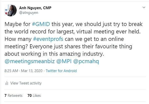 Our team has been working around the clock with #EventProfs from all over the world to create a historical #GMID20 event on Tuesday, April 14.

Our Principal &amp; founder, @atnguyen1123 put out a tweet (less than a month ago) challenging the industr