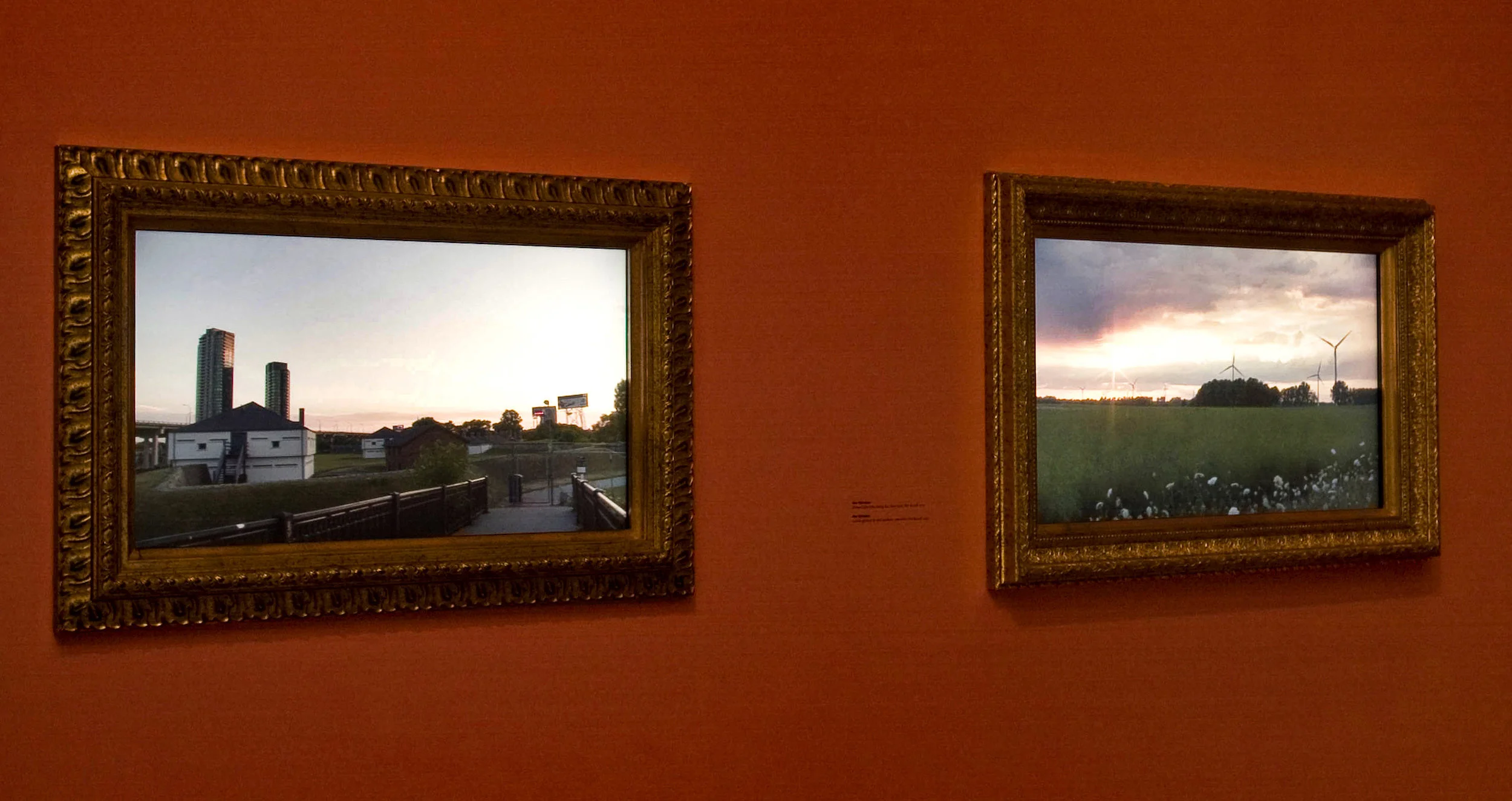An installation of three, real-time video sunset “paintings” shot with a stationary camera at three sites in Ontario, presented on framed monitors on walls designed to evoke a romantic landscape museum installation. Each site represents a different environmental era—past, present, and future—in the colonization and development of the area, and the titles of the work were extracted from the writings of the photographer Edward S. Curtis.
