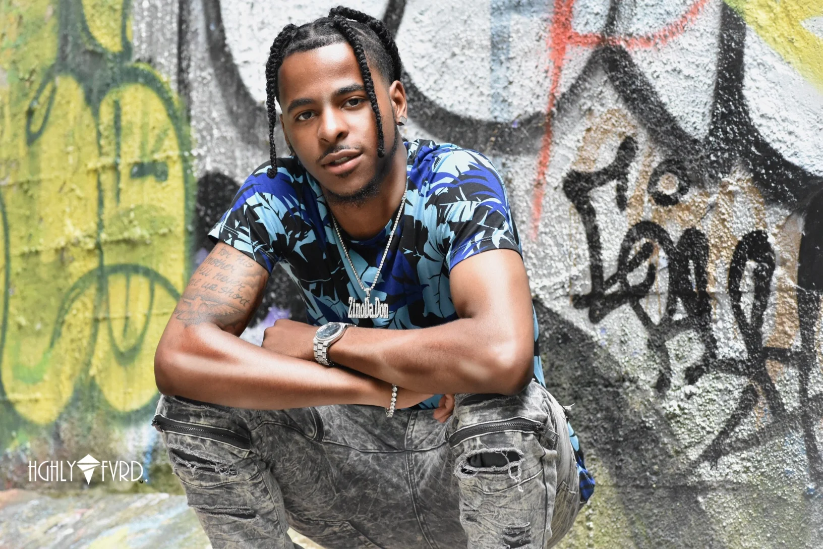Zino DaDon at Cincinnati’s Graffiti Alley during a Hghly Fvrd. Photoshoot.