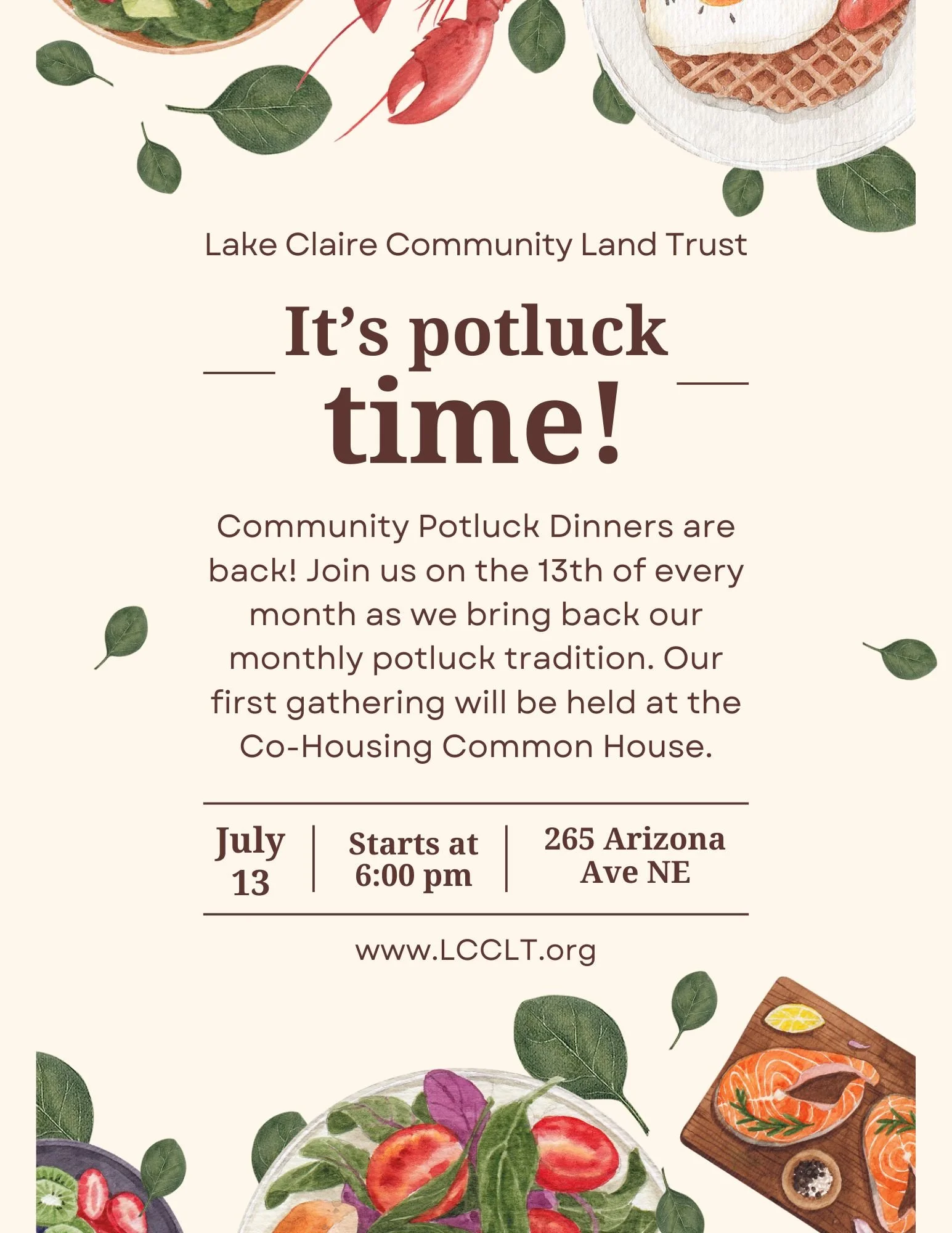 Monthly LCCLT Potluck on the 13th!
