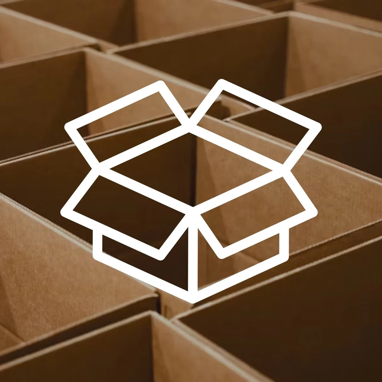 A box/packaging icon over an image of brown boxes.