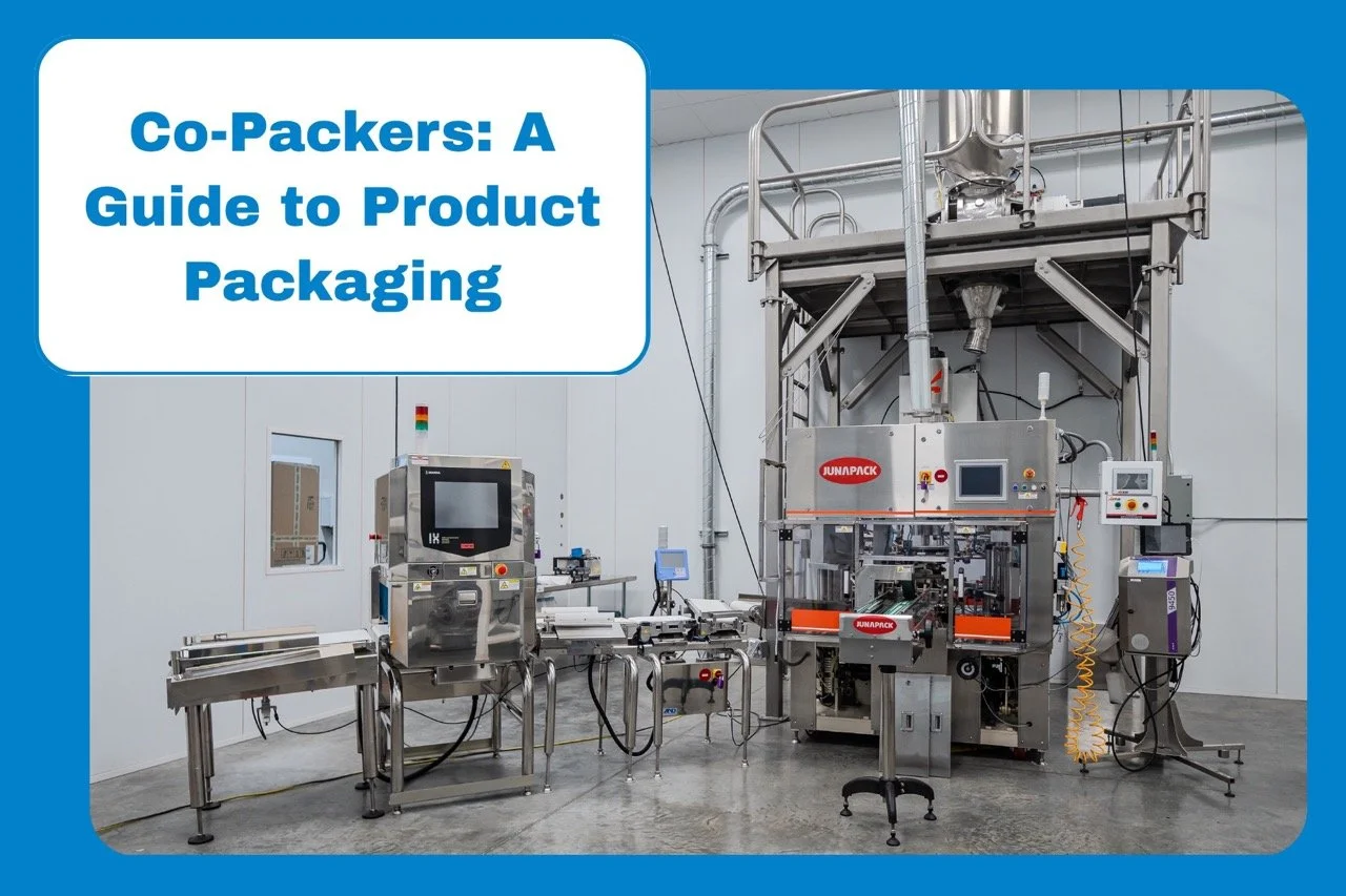 Image of Nutra Connection's Junapack machine with the title "Co-Packers: A Guide to Product Packaging"